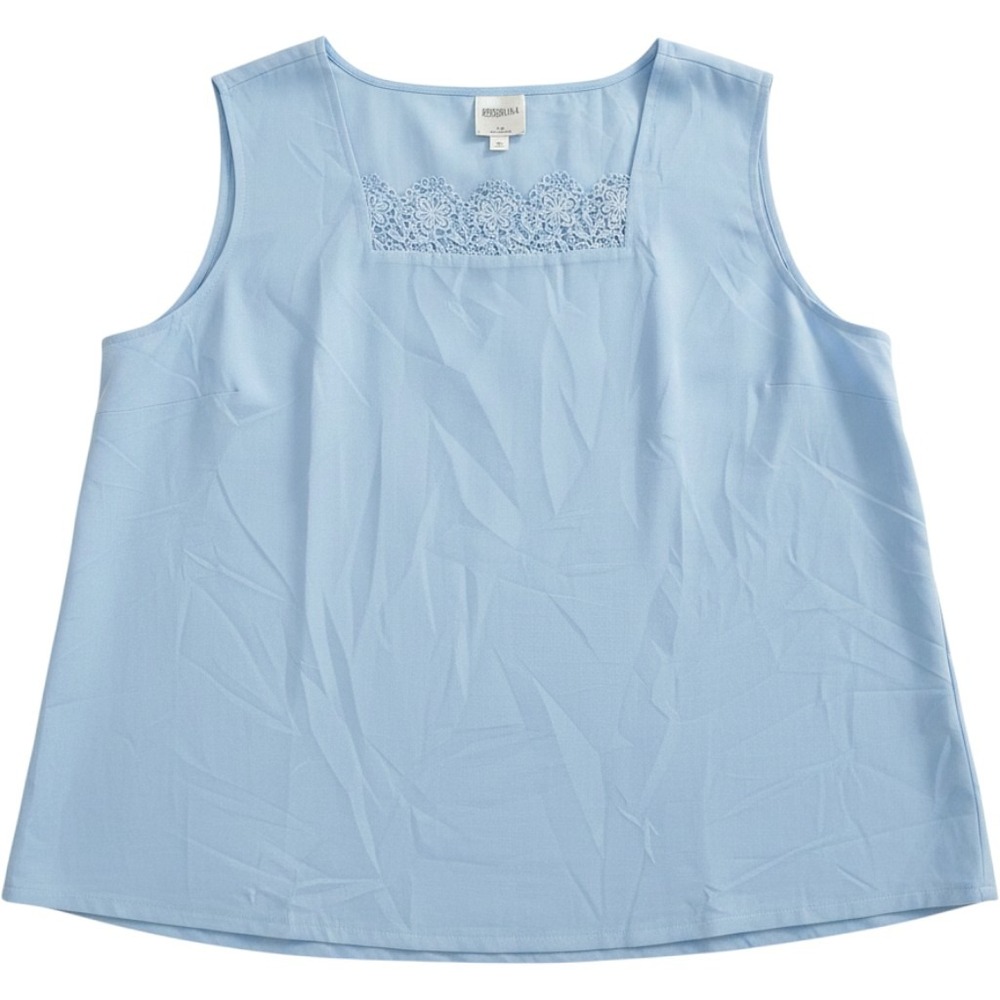Bedford Fair Tank Top Womens Plus 3X Blue Square Neck Sleeveless Crochet Tunic